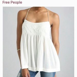 Free People White Embroidered Tie Back Top